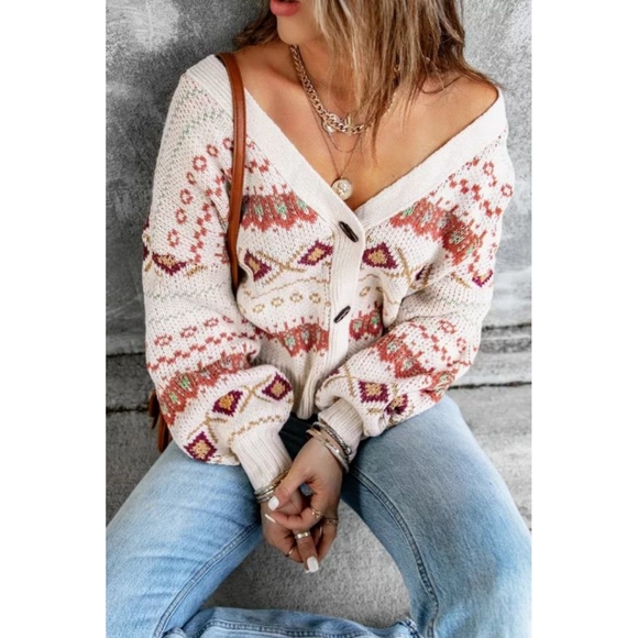 LAST ONE! Plus Size CHRISSY V-Neck Sweater With Geometric Patterns - Picture 6 of 6